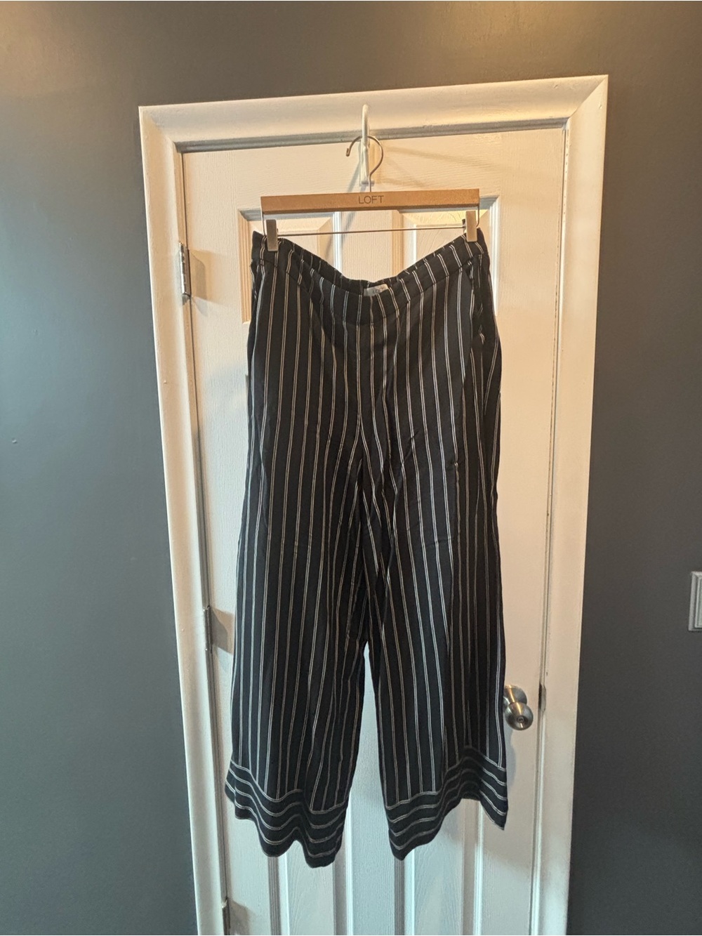 LOFT Black and White Pinstripe Wide-Leg Cropped Chinos